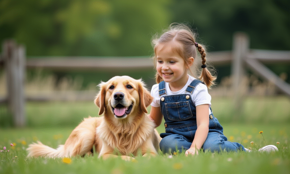 Jeune fille et chien golden retriever dans la nature