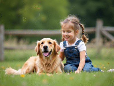 Jeune fille et chien golden retriever dans la nature