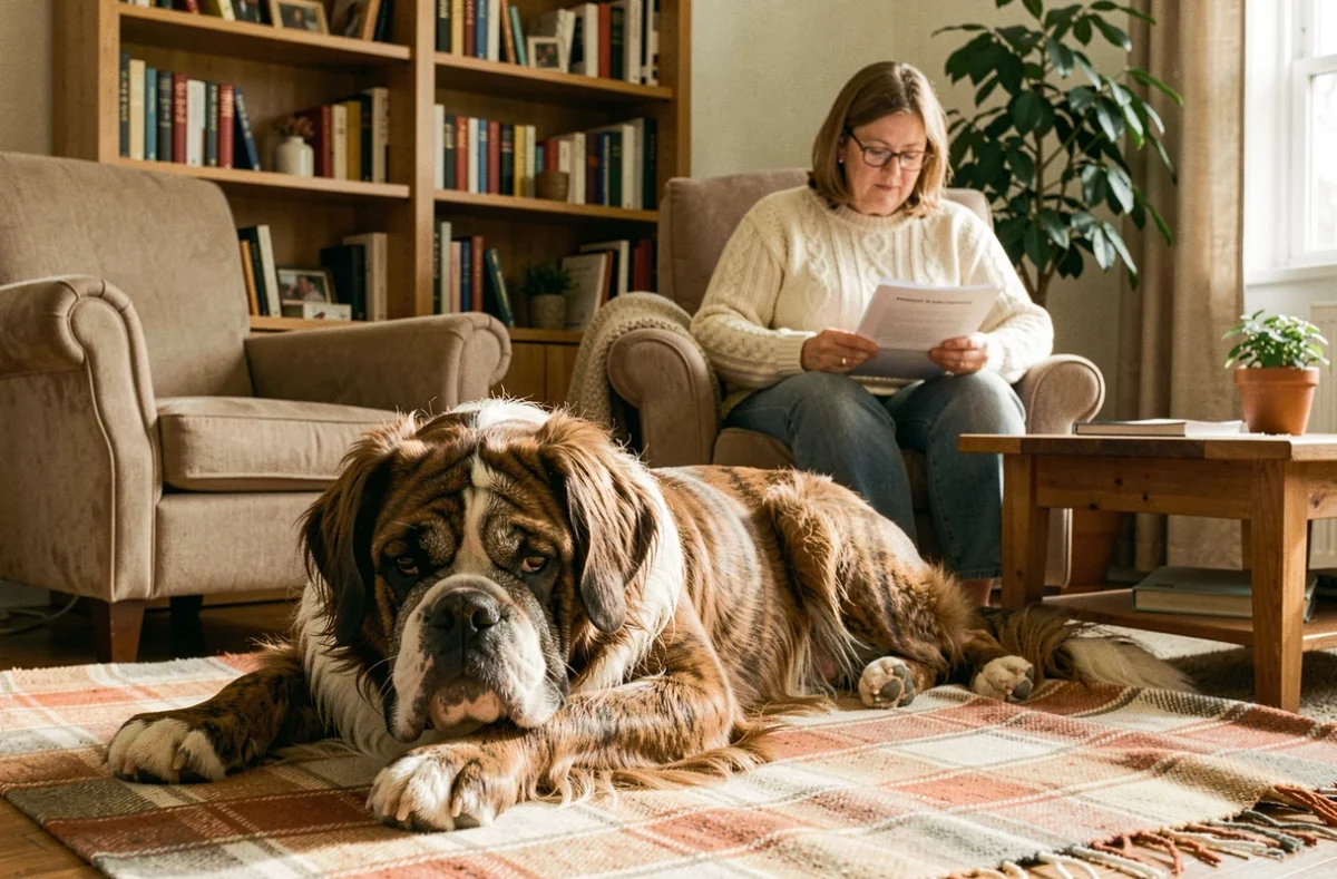 Bouledogue à poil long installé dans un foyer adoptif après son adoption en refuge