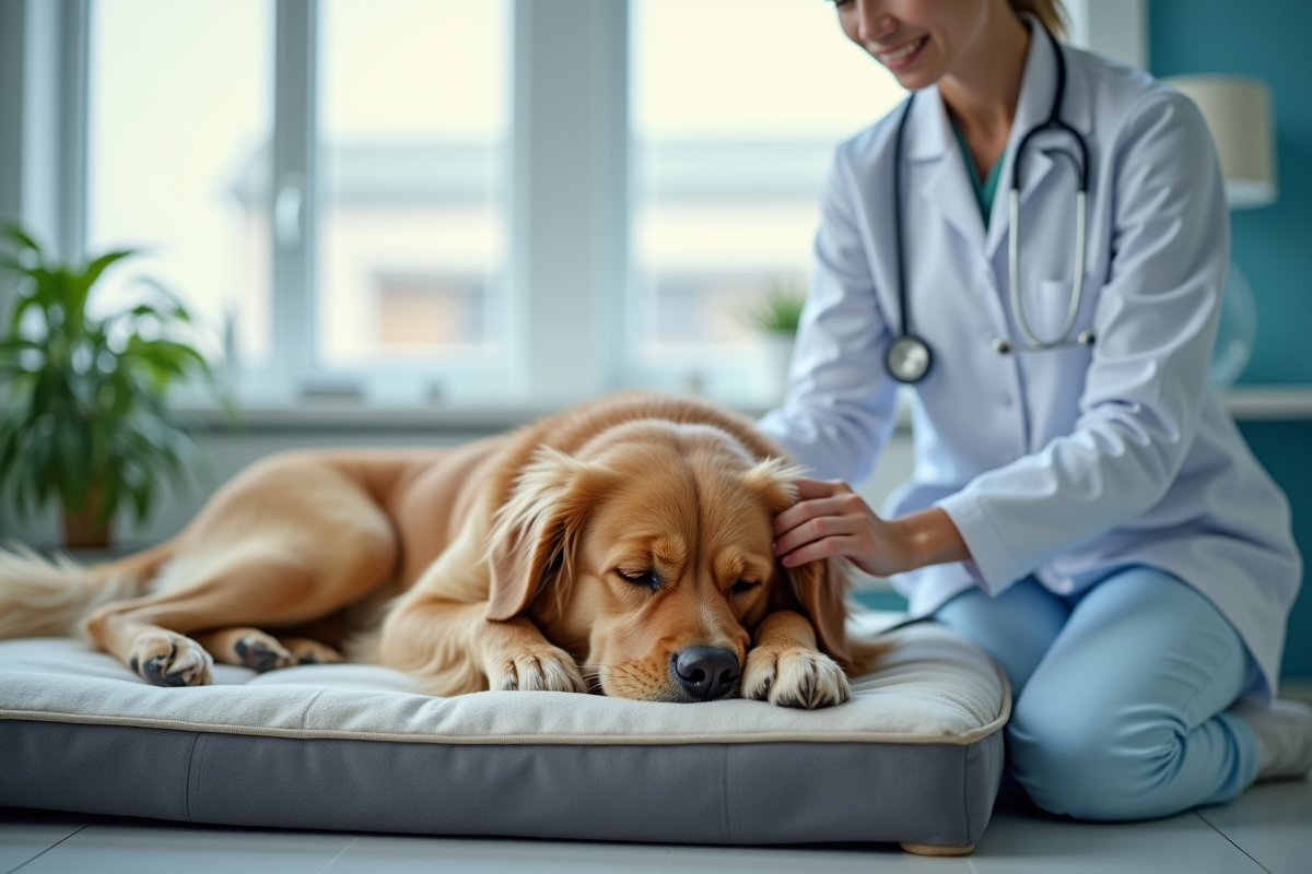 Vétérinaire vérifie la santé d un chien dans une clinique
